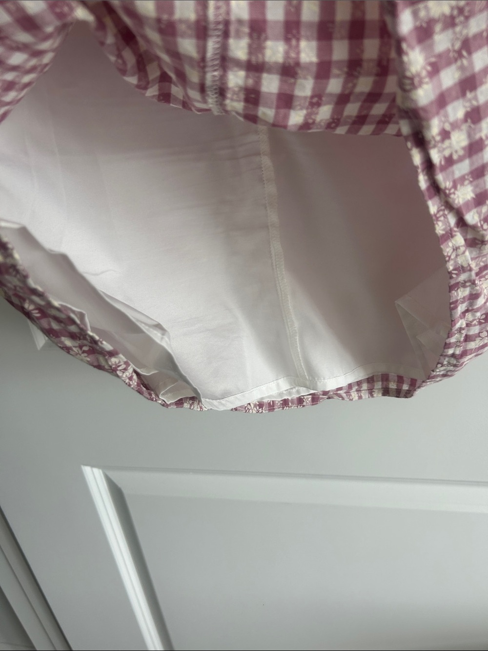 LOFT Mauve Pink Gingham Puff Sleeve Dress sz 12 - Picture 4 of 4